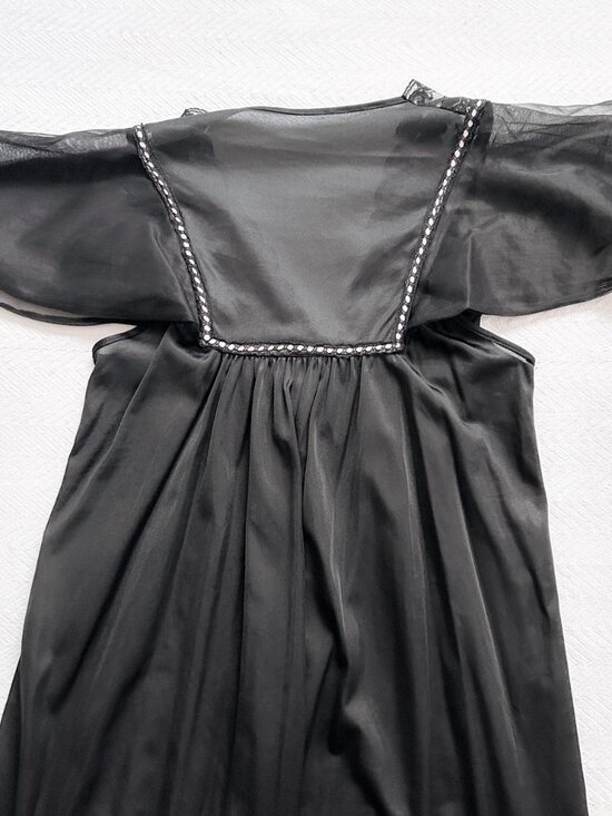 Vintage Slumber Suzy Black Floor Length Lingerie Cape/Robe - Picture 3 of 6